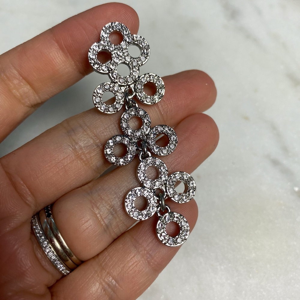 "Circles" Cubic Zirconia Chandelier Earrings - Picture 2 of 5